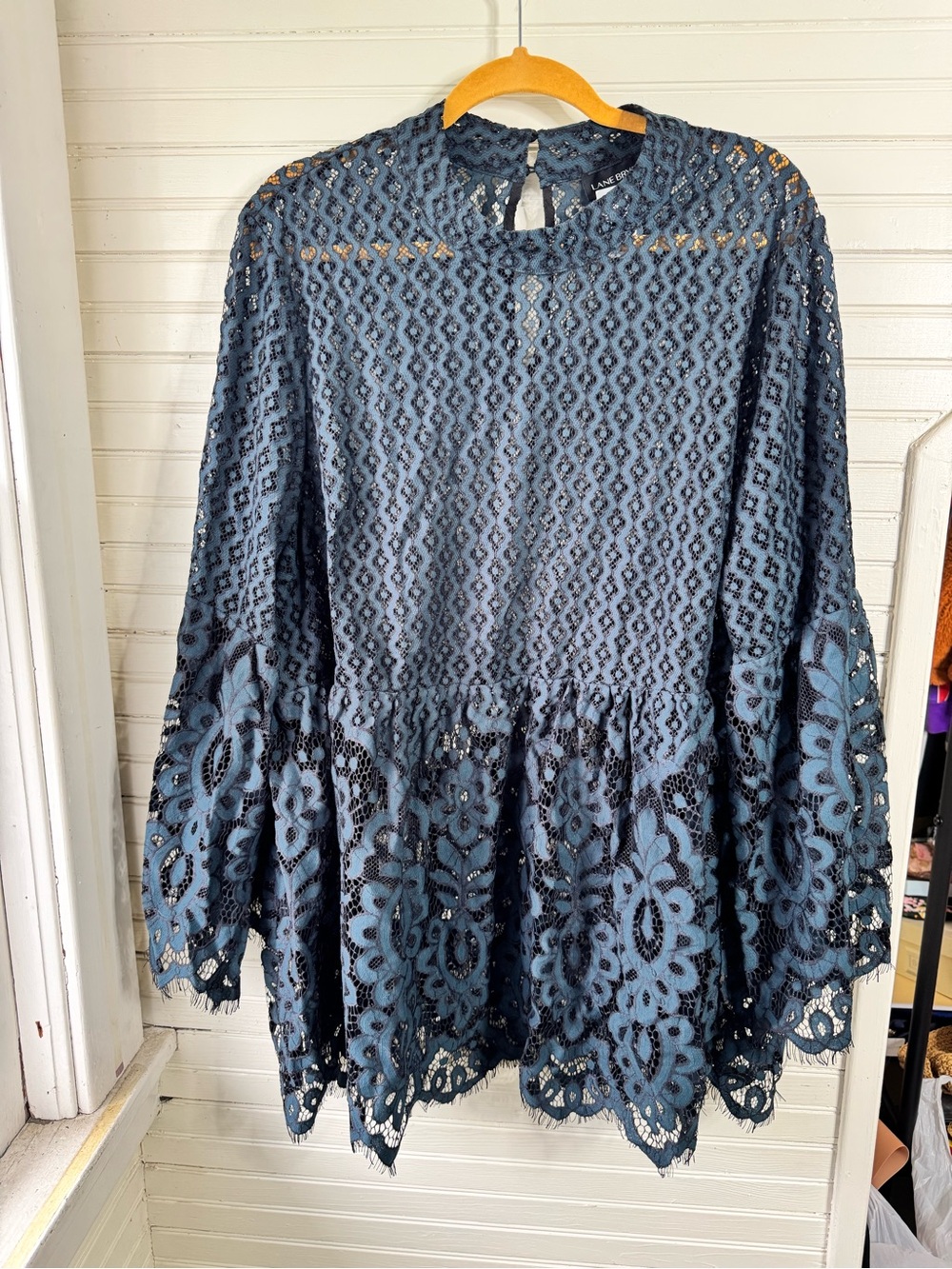 Lane Bryant Lace Peplum Long-Sleeve Top - Blue